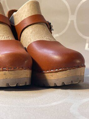 MIA Abba Swedish Clogs Leather Mary Jane Platform Wood Heel Shoes Made in Sweden